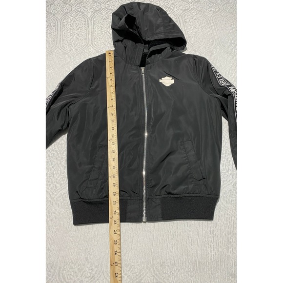 Harley Davidson Black Hooded Bomber Jacket With Logo Tape Size S - Picture 9 of 12
